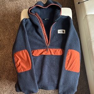 The North Face Dark Blue and Rust Fleece Hoodie